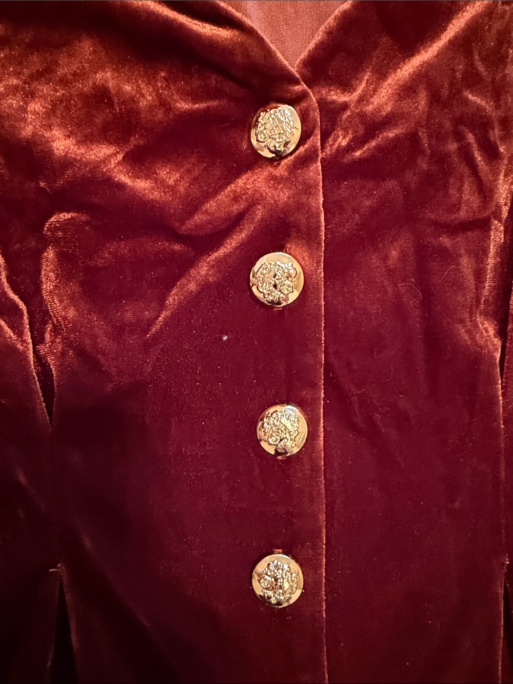 SHEIN Rust Velvet Button-Front Blouse - Picture 3 of 3